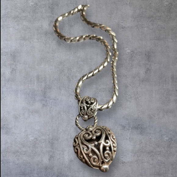 Brighton Bibi Heart Heart Pendant Necklace Silver Plate Thick Chain 1065 1096 - Picture 4 of 5